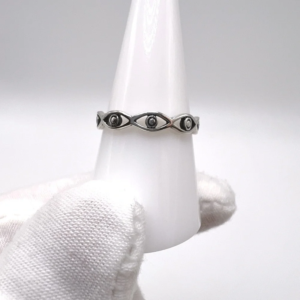 .925 Sterling Silver Evil Eye Band Ring